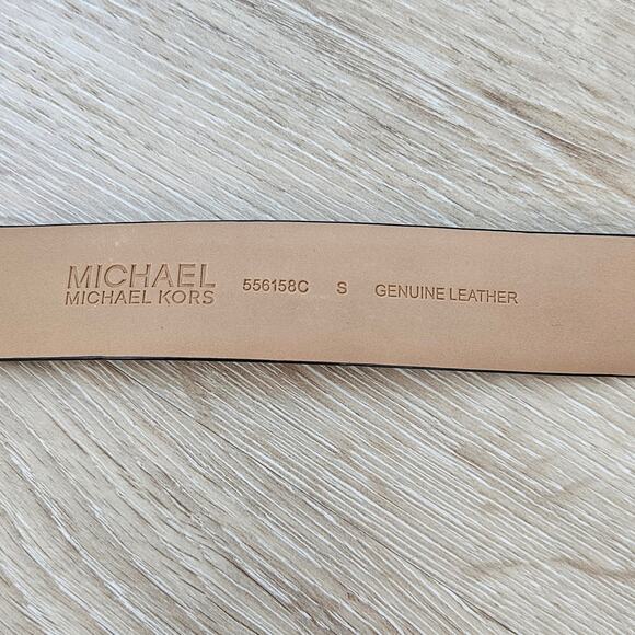 Michael Kors Black Leather Belt sz Small Silver Tone Buckle Tortoise Signature - Picture 5 of 8